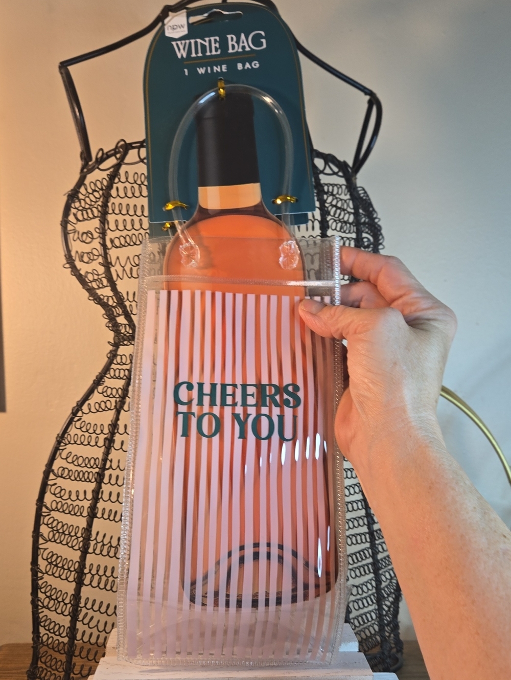 Wine Bag - Cheers To You Pink Stripe Wine Carrier